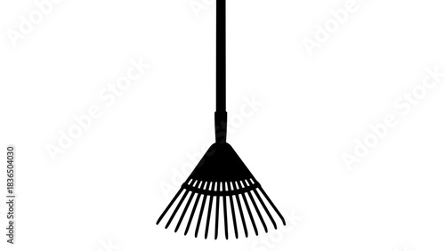Single black rake silhouette, isolated on white background