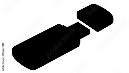 Single black USB drive silhouette, isolated on white background