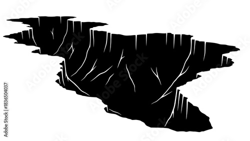 Black silhouette of a mountain range, isolated on white background