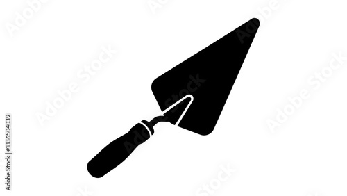 Single black trowel silhouette, isolated on white background