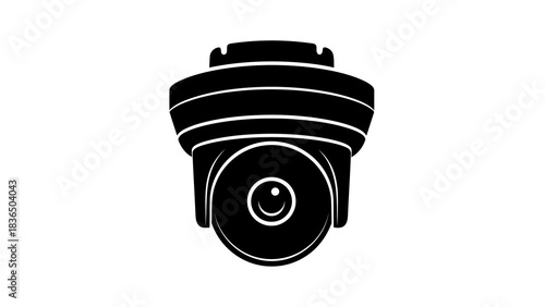Single black security camera silhouette, isolated on white background