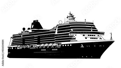 Large cruise ship silhouette isolated on white background