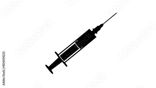 Single black syringe silhouette, isolated on white background