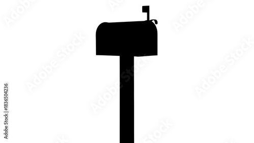 Single black mailbox silhouette, isolated on white background with high contrast
