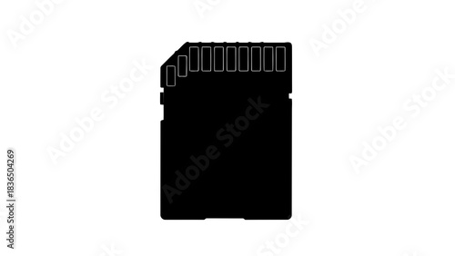 Single black memory card silhouette, isolated on white background