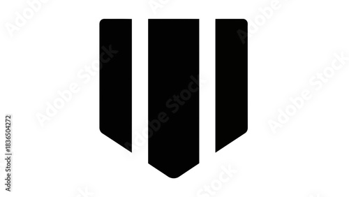 Three black vertical stripes isolated on white background with sharp studio lighting