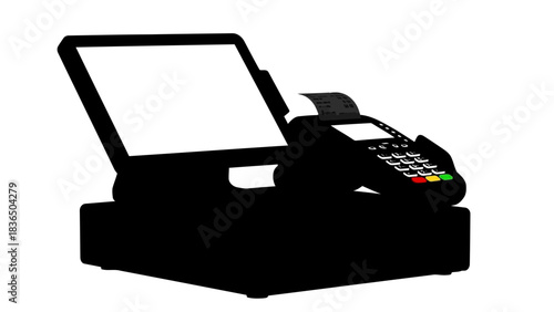 Black POS terminal silhouette, isolated on white background