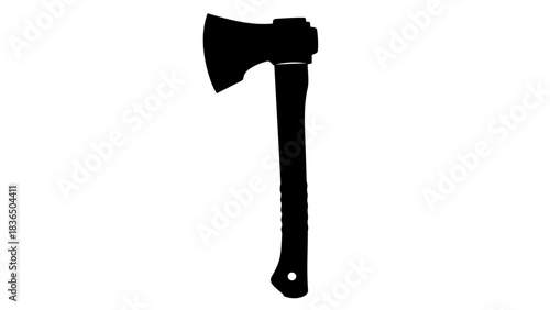Single black axe silhouette isolated on white background