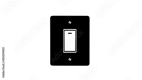 Single black light switch silhouette, isolated on white background with sharp studio lighting