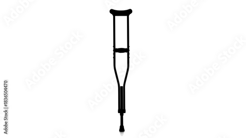 Single black crutch isolated on white background with sharp studio lighting