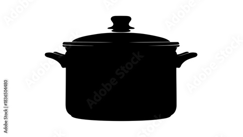 Black cooking pot silhouette isolated on white background