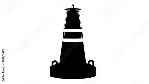 Black lighthouse silhouette, isolated on white background