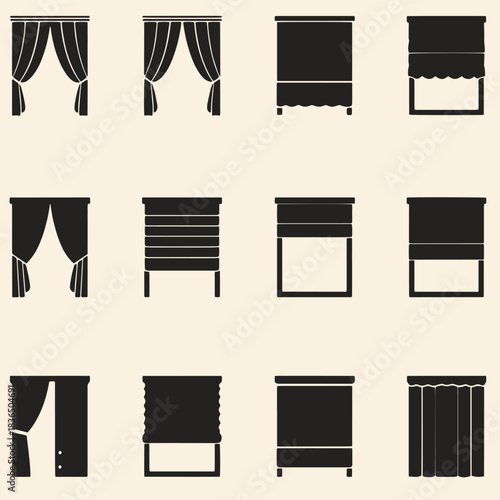 Window Curtain and Blinds Icon Set