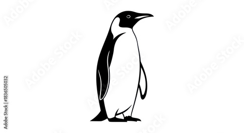 Black and white penguin illustration against white background