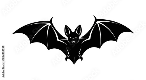 Black bat silhouette against white background symbol of darkness and night