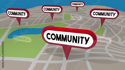 Community Location Map Pin Neighborhood Area City Town 3d Animation