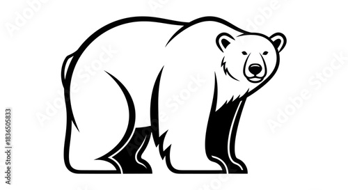 Bold monochrome illustration of a polar bear on white background