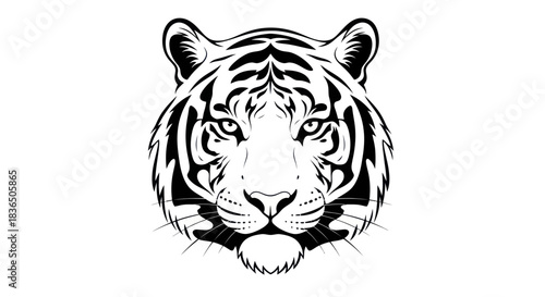 Bold monochrome tiger head illustration against white background