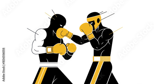 Boxers in action silhouette illustration against white background