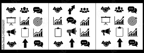 Business finance line editable icons set,vector pictograms of gear, money, bag, goal, megaphone, mind, target, checklist, data, globe, clock, brain.