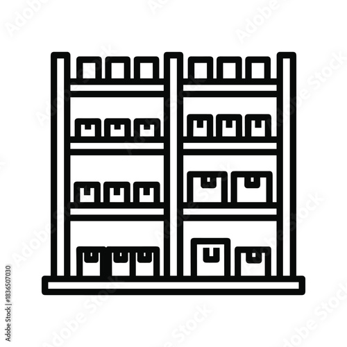 Warehouse Storage Rack with Boxes Outline Icon
