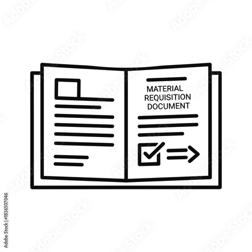 Material Requisition Document Outline Icon with Checkmark and Arrow