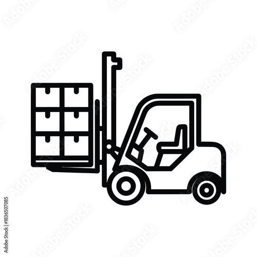 Industrial Forklift Truck Lifting Stacked Boxes Outline Icon