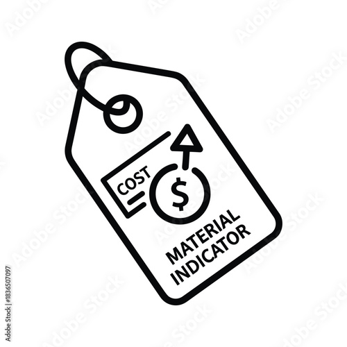 Material Cost Indicator Icon with Upward Arrow and Dollar Sign on Price Tag
