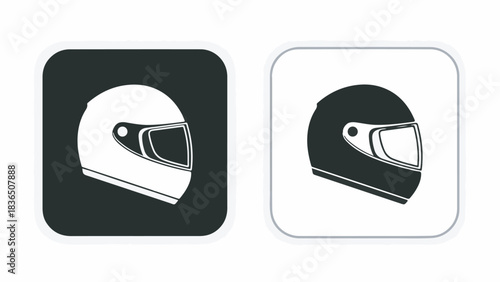 Simple black and white full-face racing helmet icon vector set for mobile app design