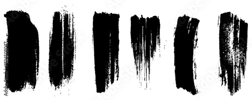 Straight line vector Asian ink brush strokes. Black hand drawn stripes, smears. 