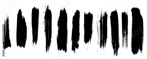 Straight line vector Asian ink brush strokes. Black hand drawn stripes, smears. 