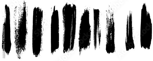 Abstract painted ink strokes set. Vector black brush stroke set. Grunge paintbrush banner, box, frame. Dirty distress pattern banners for posts.