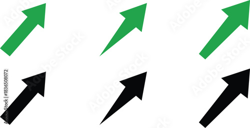 Six dynamic green and black diagonal arrows pointing upwards right Vector