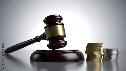 Gavel and coins legal system finance and justice concept
