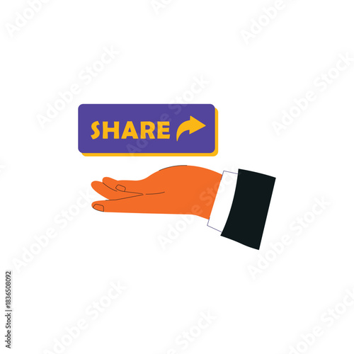 Hand Presenting Share Button Vector Illustration. Social Media Sharing Concept Design