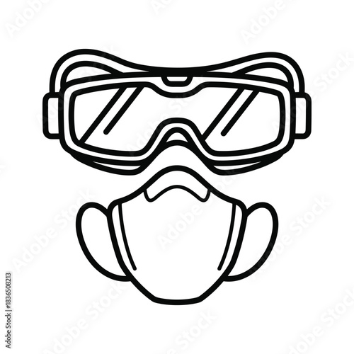 Safety Goggles and Face Mask Line Icon
