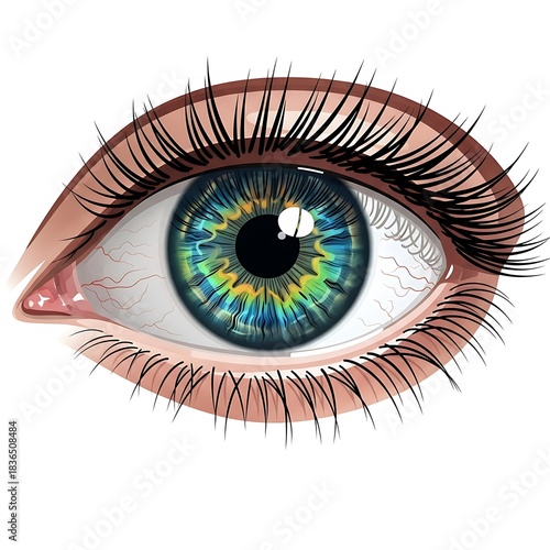 Close up of a human eye with colorful iris Keywords: eye, iris, pupil, eyelashes, eyeball, human