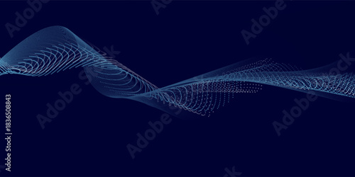 Abstract wave with moving dots. Flow of particles. Technology illustration. 3d rendering