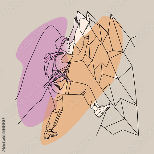 Abstract climber ascending a geometric mountain peak