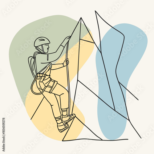 Minimalist line art of a climber ascending a mountain