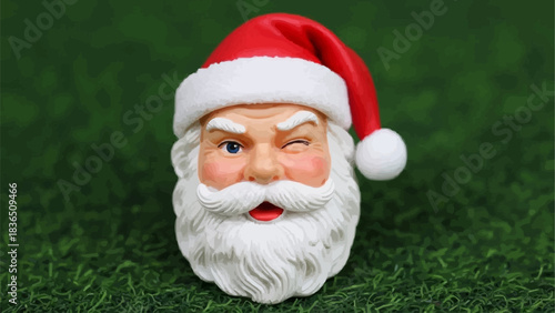 Santa Claus head winking, festive holiday season, Christmas spirit.
