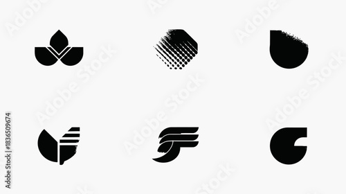 Abstract black and white graphic design elements collection, modern minimalist vector shapes, creative corporate identity symbols