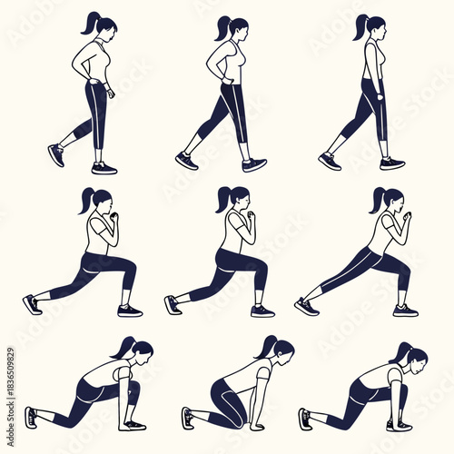 Woman performing various exercises and stretches