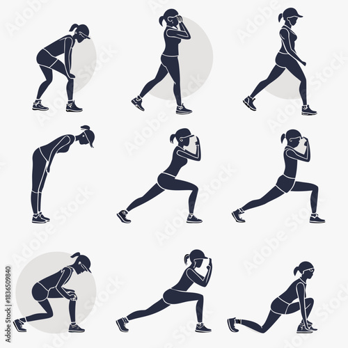 Woman performing various stretching and exercise poses
