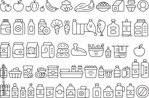 Food, Beverage, and Grocery Line Icons Set