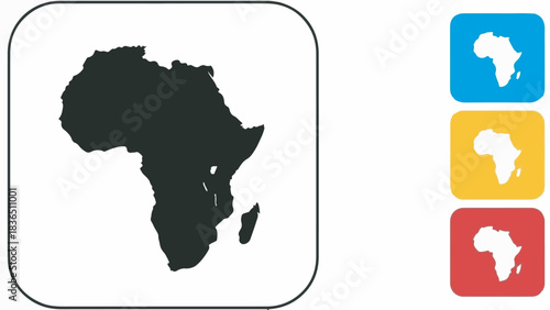 Africa map icon vector set. Simple silhouette of the continent on colored app buttons isolated on white.