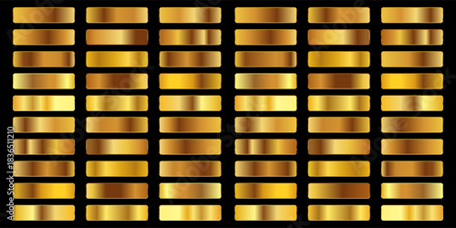 Set of golden metallic gradient template design decoration on black background .texture gold gradient