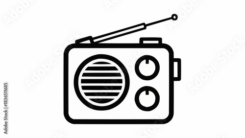 Retro Radio Illustration - A Classic Communication Device in Simple Line Art.