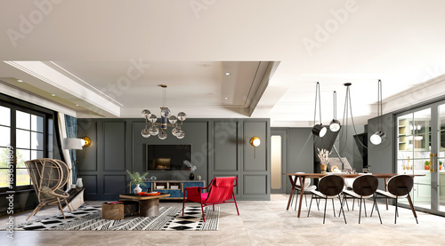 3d render modern living room interior
