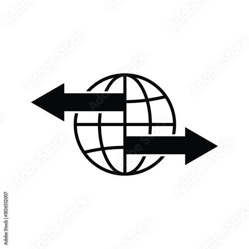  global exchange arrows vector icon, international transfer symbol, worldwide communication illustration.